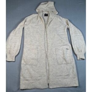 VTG Abercrombie Fitch Cream Knit Hooded Long Cardigan Sweater Medium preppy